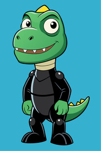 卡通绿恐龙穿黑色服装