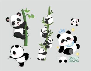 可爱熊猫插画集合