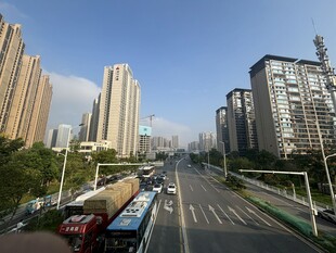 城市道路两旁的高楼景观