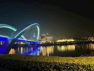 城市夜景中的绚丽桥梁