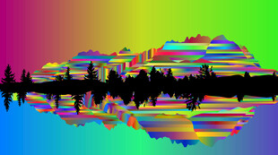 梦幻彩色城市倒影景观