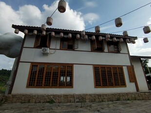 传统风格建筑与空中灯笼挂饰