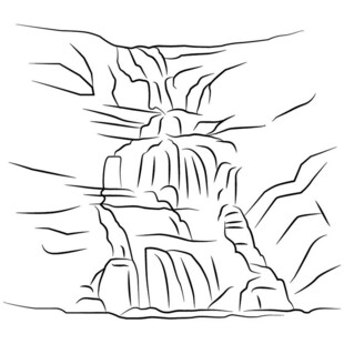 手绘线条风山间瀑布景观