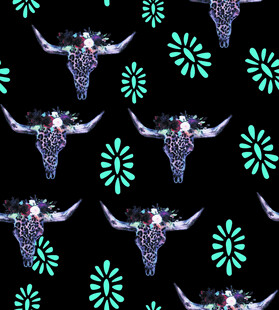 牛头花卉黑色背景图案