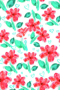 水彩风红花绿叶图案