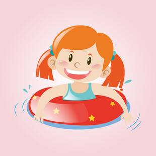 小女孩快乐地在水中漂浮