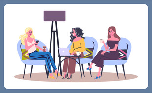 三人围坐进行访谈交流