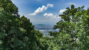 山林间远眺蓝天美景