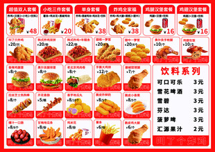 美味多样汉堡炸鸡菜单展示