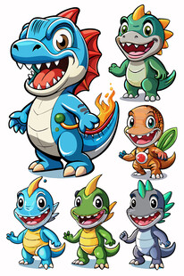 可爱多彩小龙卡通形象