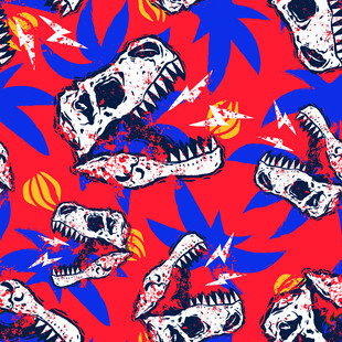 恐龙骷髅图案的多彩印花