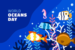 世界海洋日海底生物插画