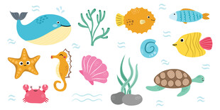 海洋生物可爱插画集合