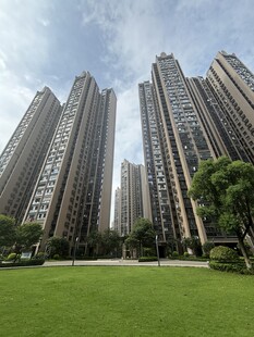 高楼林立间的翠绿草坪
