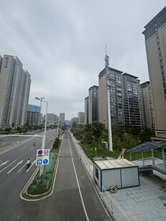 城市道路旁的高楼景观