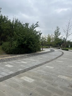 户外宽阔石板路与绿植
