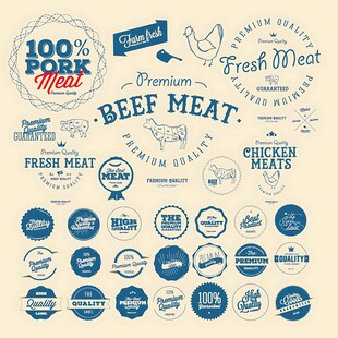 牛肉肉类复古风格标志集