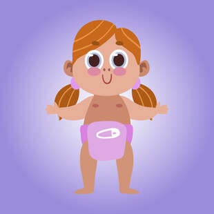 可爱扎辫宝宝穿粉色尿布