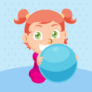 小女孩开心玩蓝色圆球