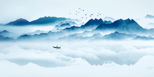 水墨山水间的孤舟意境