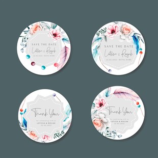 花卉装饰圆形标签设计