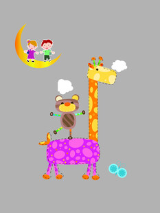 可爱长颈鹿与小动物的场景