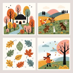 秋日乡村风景插画