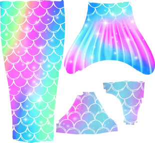 多彩美人鱼图案服饰套装
