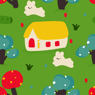 童话风乡村小屋与蘑菇场景