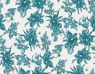 蓝绿花卉图案背景纹理