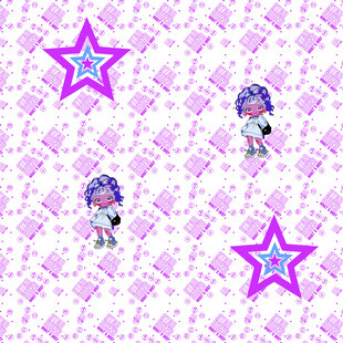 紫色星星图案中的卡通形象