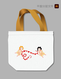 丘比特图案手提帆布袋