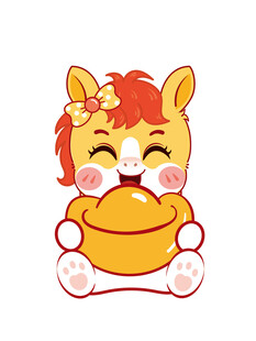 萌态小马抱金元宝