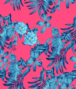 蓝粉热带植物花卉图案