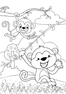 猴子在丛林玩耍简笔画