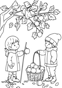 儿童树下愉快采摘果实手抄报