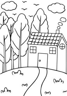 乡村小屋风景简笔画手抄报