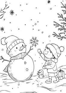 儿童与雪人共度欢乐冬日手抄报