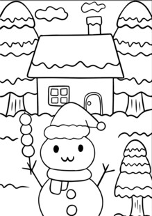 冬日雪人小屋黑白简笔画手抄报