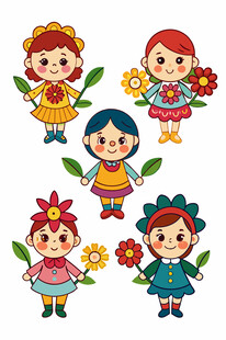 可爱儿童手持鲜花插画