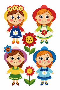 可爱卡通儿童与花朵形象