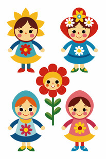 可爱儿童与花朵插画