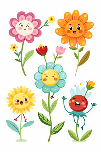 可爱笑脸花朵插画集合