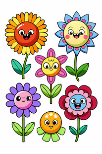 可爱笑脸花朵插画