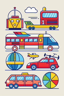 多样交通工具插画集合