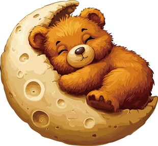 小熊在月牙上甜蜜入眠