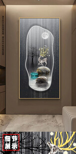 新中式线条麋鹿石来运转玄关画