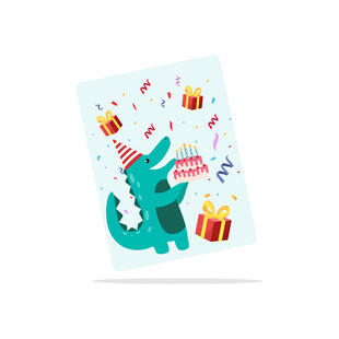 卡通鳄鱼庆生插画