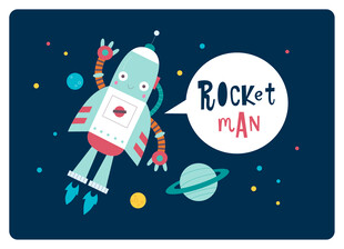 卡通火箭人太空探险图