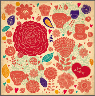 多彩花卉爱心图案插画